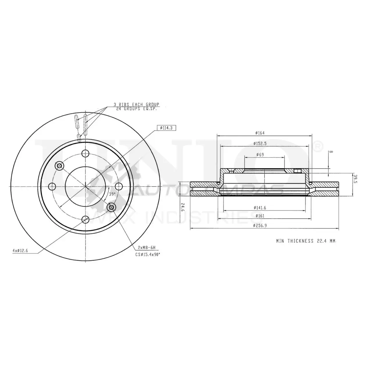Диск тормозной передний UNIO BRD-20276 45 Y0K6 1441314339