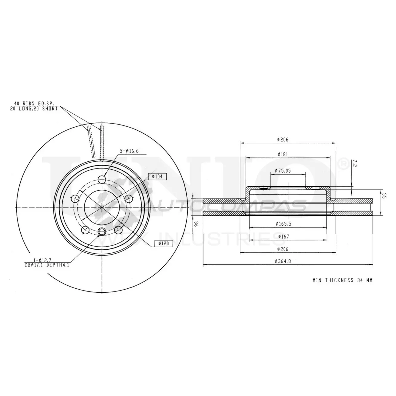 Диск тормозной передний UNIO BRD-20560 1441314349 IUWWP W1
