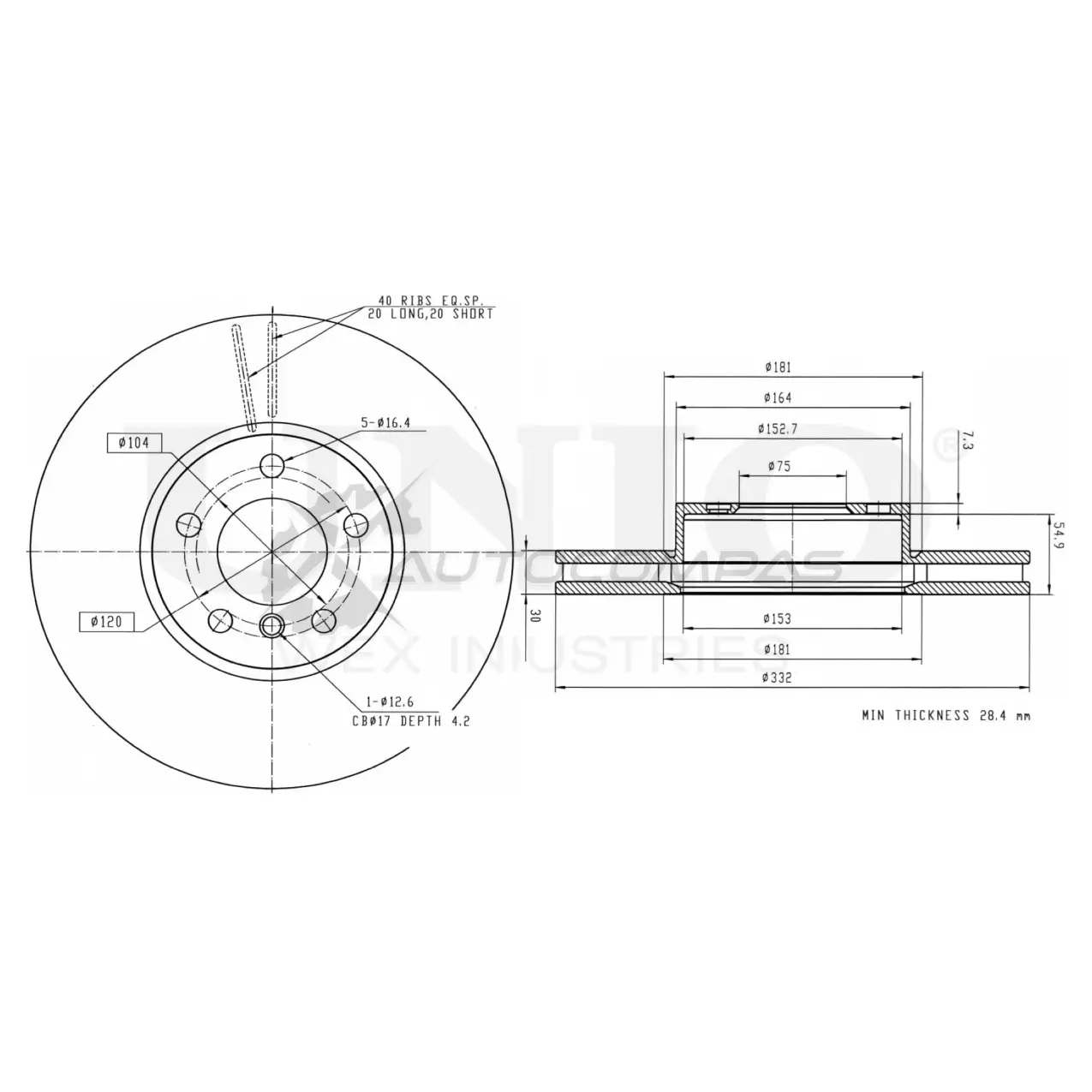 Диск тормозной передний UNIO BRD-20249 1441314350 90Y TWY
