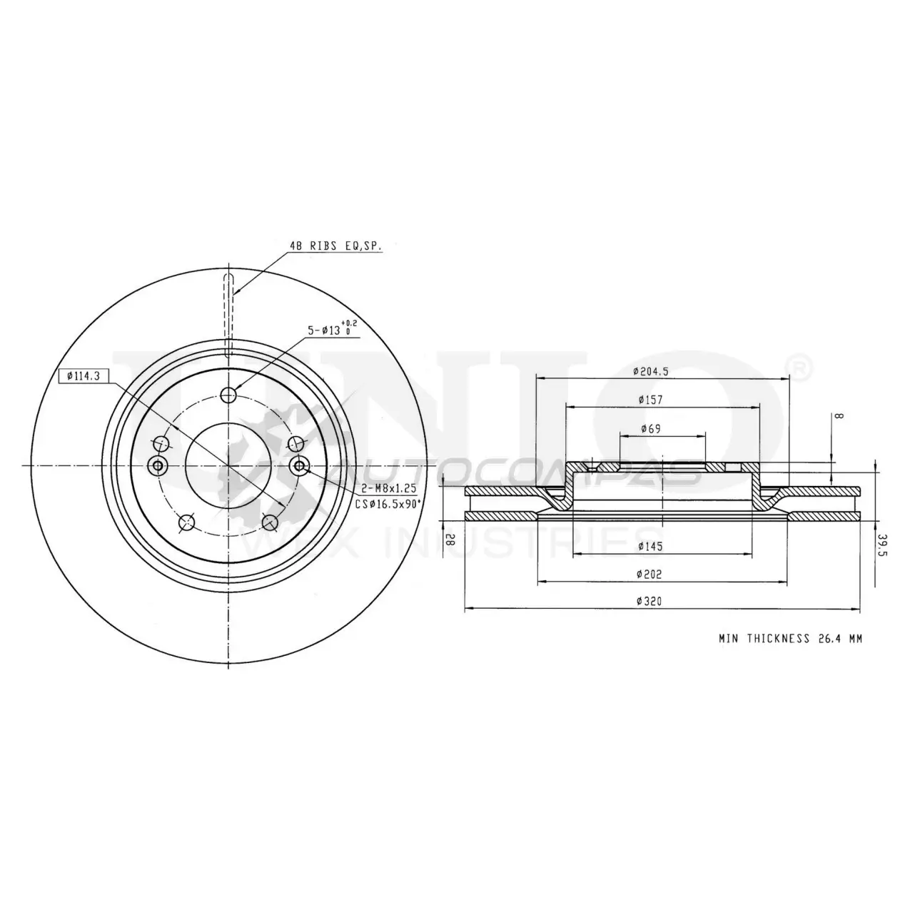 Диск тормозной передний UNIO BRD-20104 4OB3SV F 1441314351