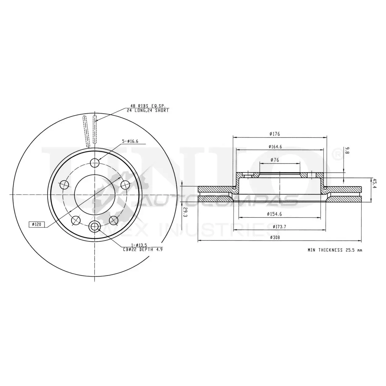 Диск тормозной передний UNIO EHY MX 1441314352 BRD-20083