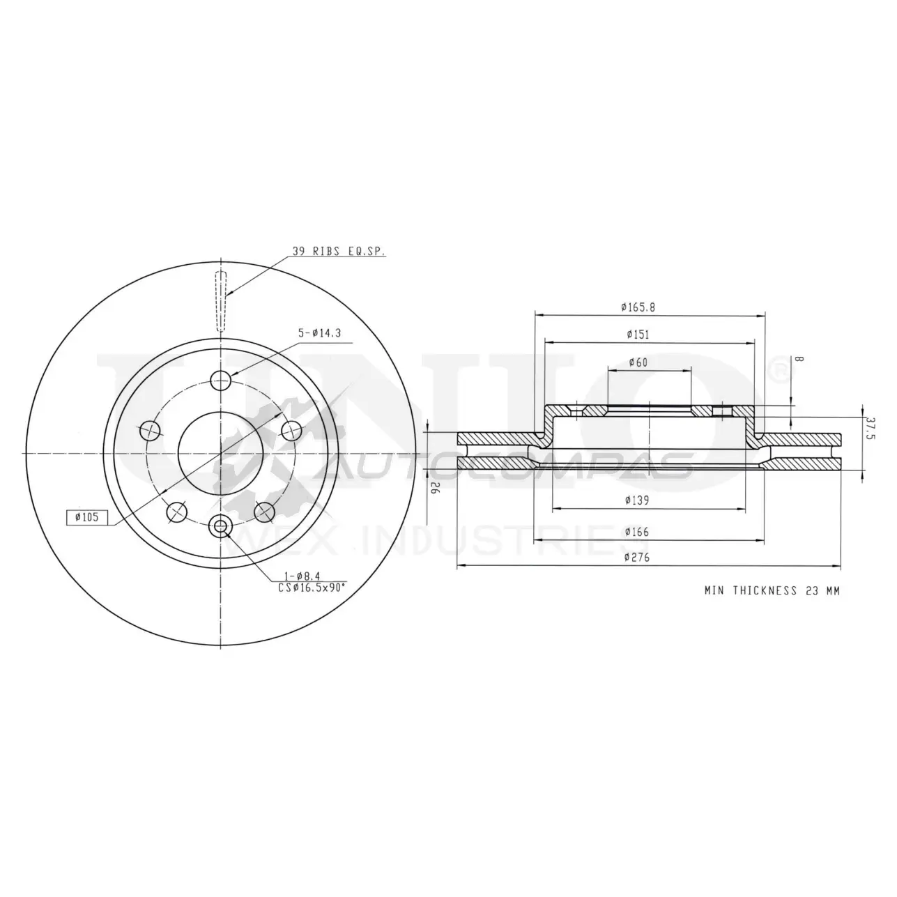 Диск тормозной передний UNIO BRD-20034 FUO6O W 1441314389