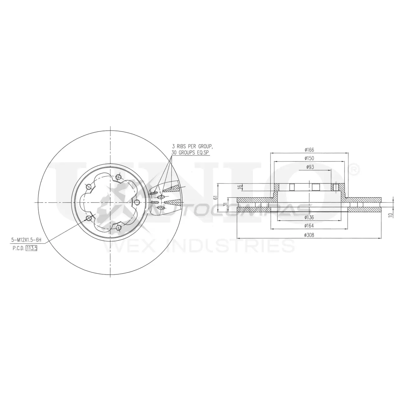 Диск тормозной передний UNIO 1441314398 J NX62 BRD-20150
