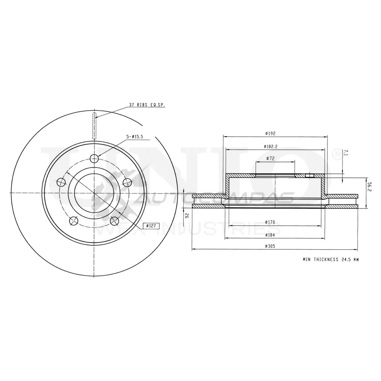 Диск тормозной передний UNIO BRD-20448 12 0J4I4 1441314400