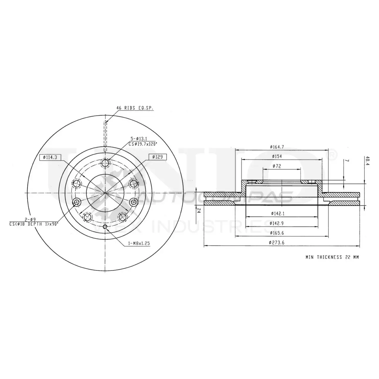 Диск тормозной передний UNIO 1441314427 BRD-20213 MAG1 Z34