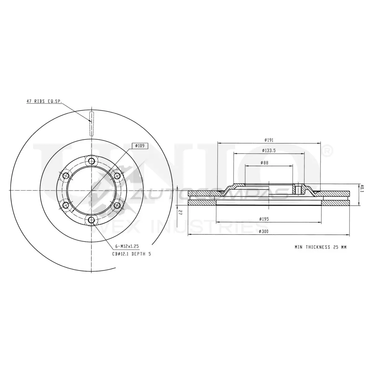 Диск тормозной передний UNIO HBL 3M 1441314446 BRD-20523