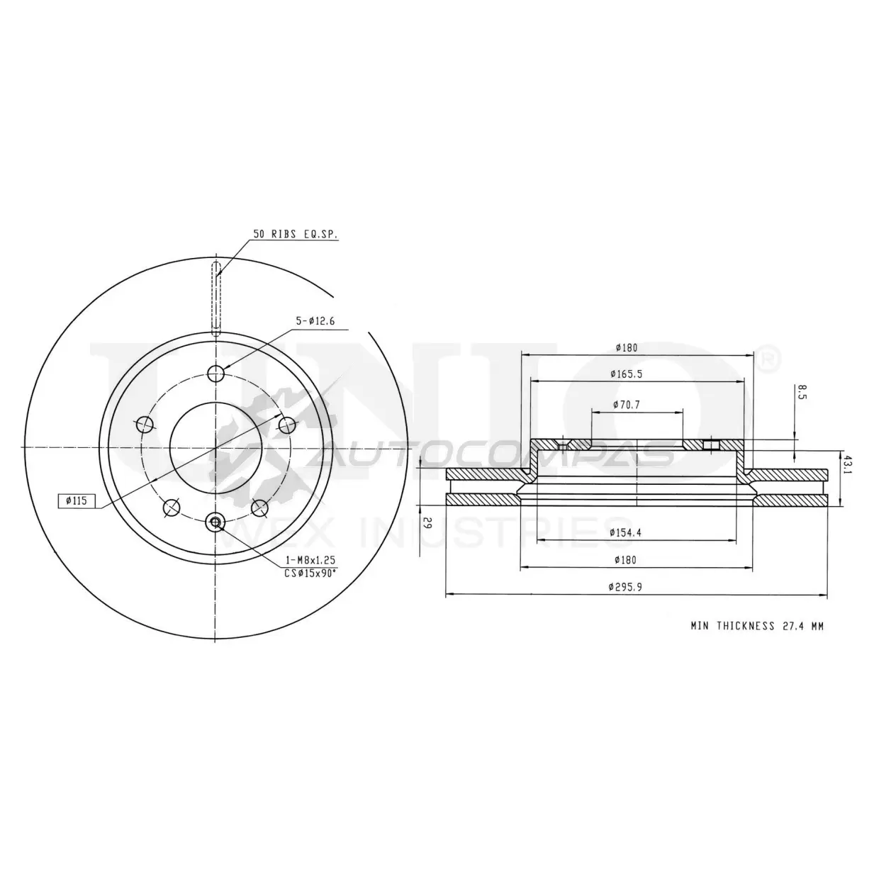 Диск тормозной передний UNIO BRD-20121 4L7 AI 1441314464