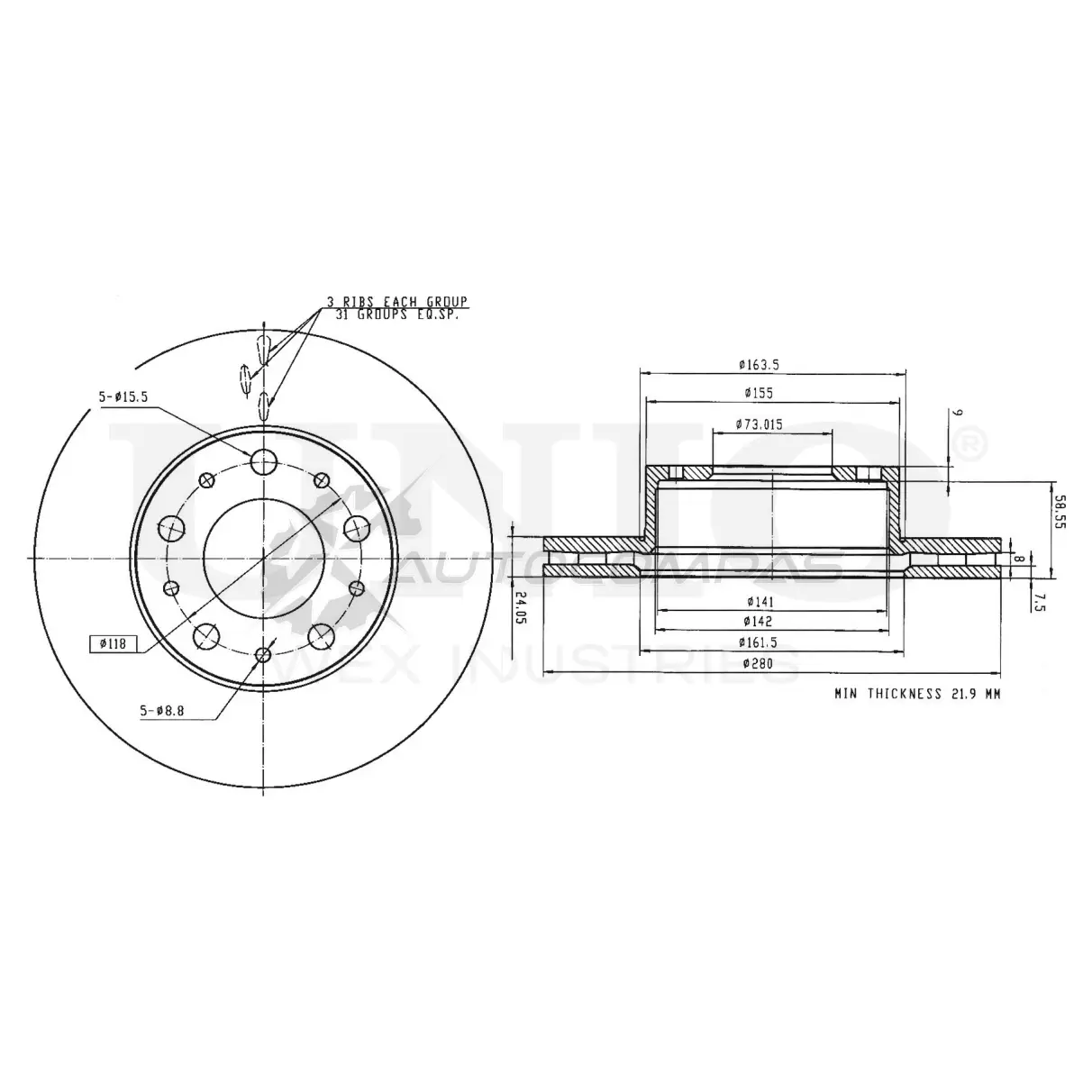 Диск тормозной передний UNIO BRD-20060 MA2J FI 1441314468