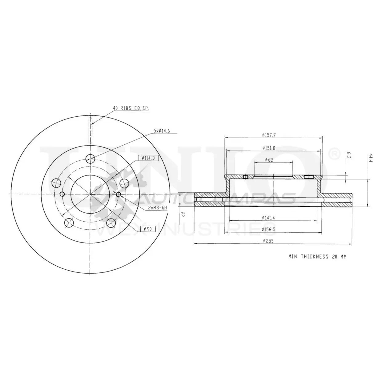 Диск тормозной передний UNIO BRD-20200 UQTEU 8 1441314473