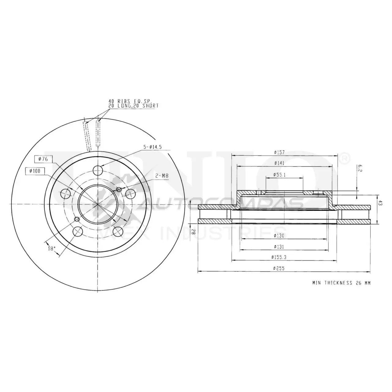 Диск тормозной передний UNIO 1441314474 BRD-20410 HM 03N5N