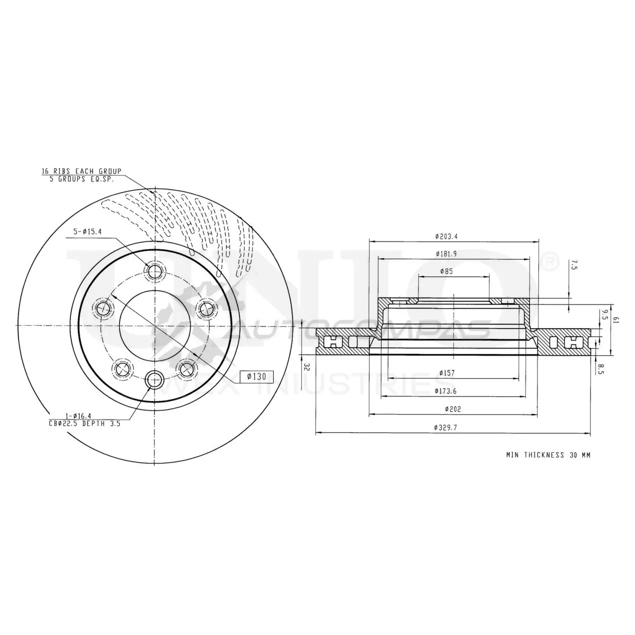 Диск тормозной передний правый UNIO BRD-20154 1441314477 HMDR 0Q