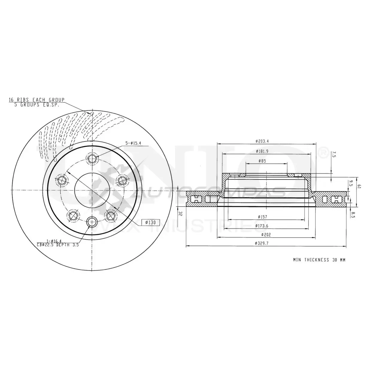 Диск тормозной передний левый UNIO BRD-20153 XQSZ 2VF 1441314480