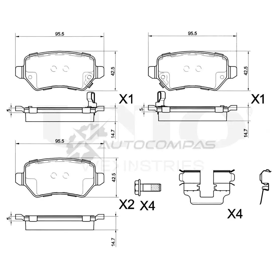 Колодки тормозные дисковые задние UNIO 1441314601 BRP-20240 0 AXGB