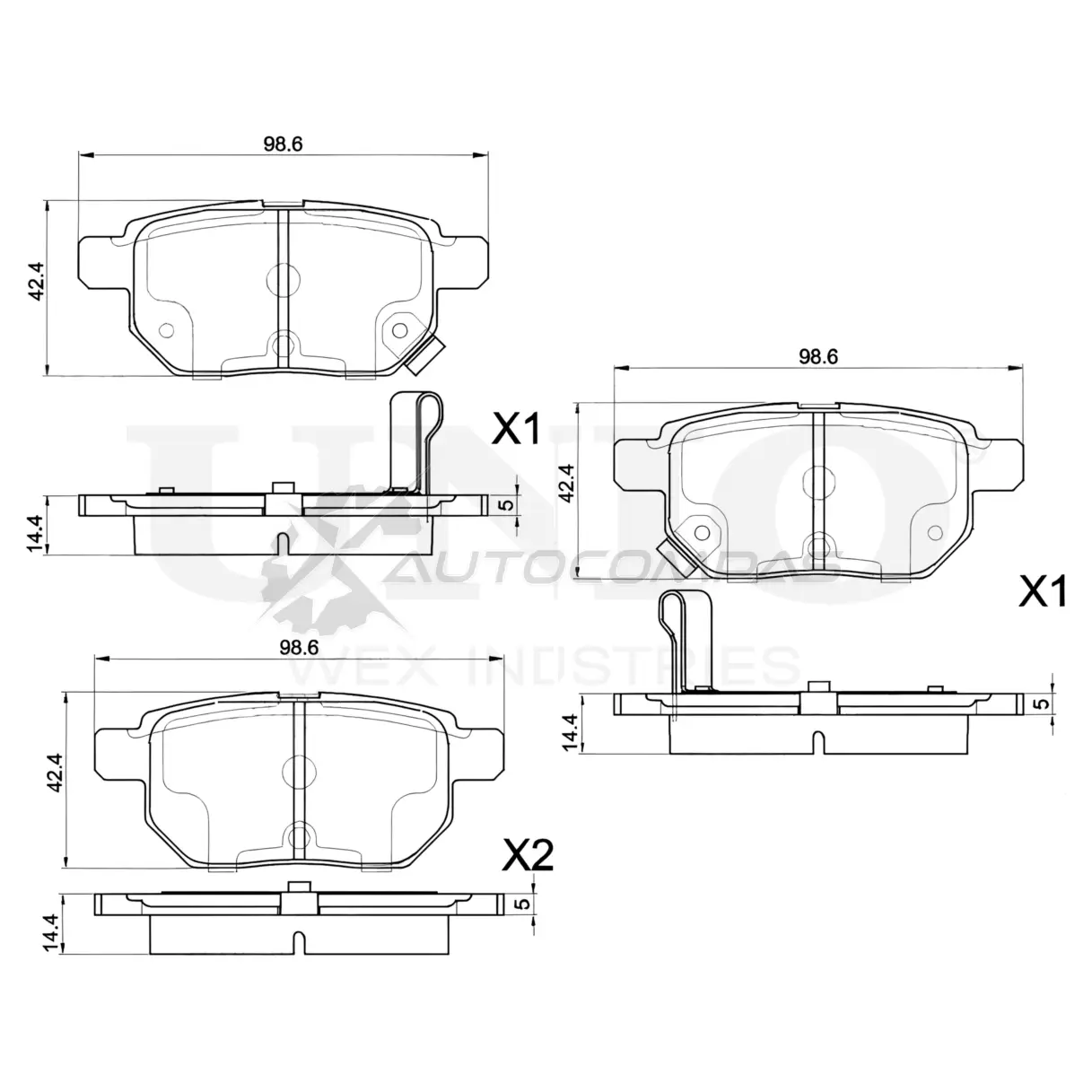 Колодки тормозные дисковые задние UNIO BRP-20300 L5 ECHF 1441314644 изображение 0