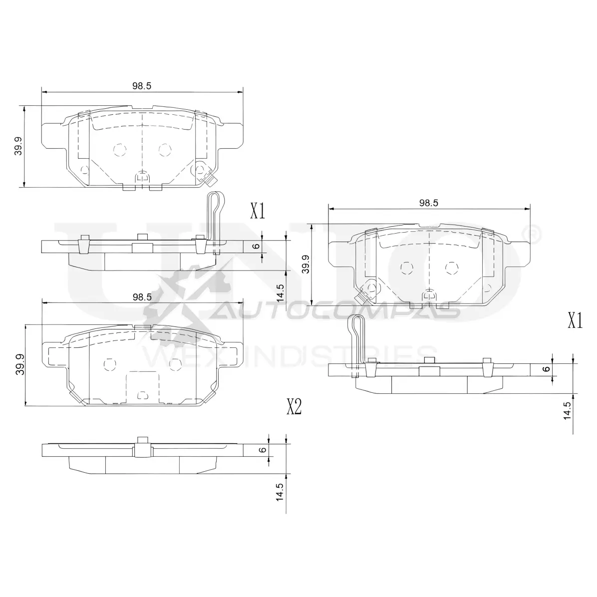 Колодки тормозные дисковые задние UNIO BRP-20347 1441314721 8Y6L0S P