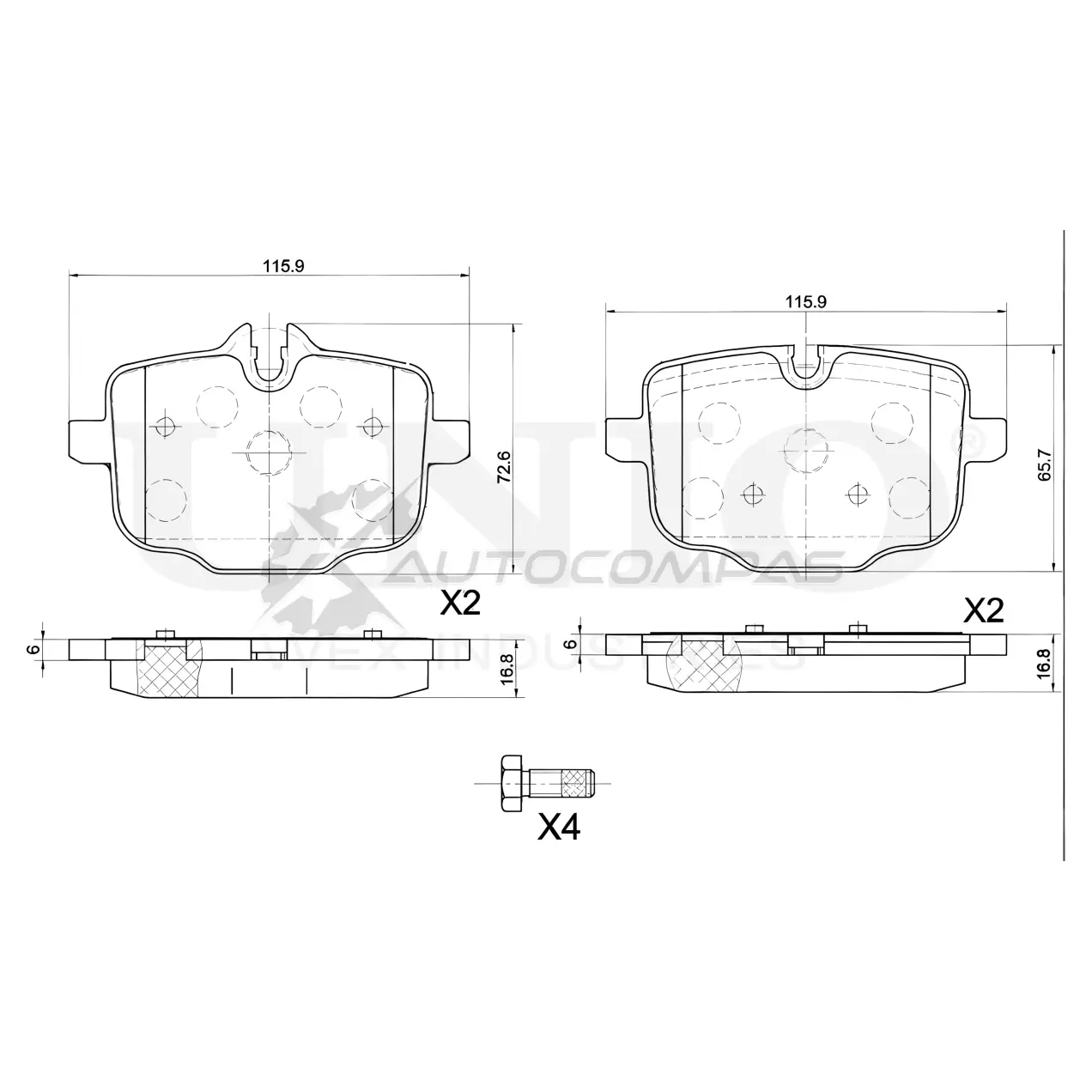Колодки тормозные дисковые задние UNIO BRP-20150 C5 7XD4 1441314752