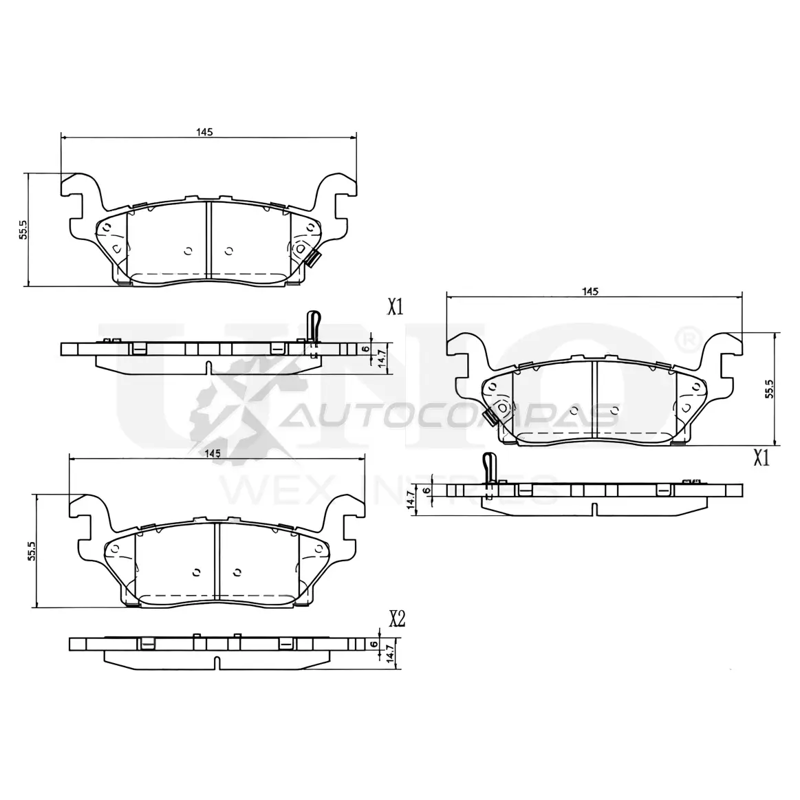 Колодки тормозные дисковые задние UNIO 1441314758 BRP-20029 O X6AR