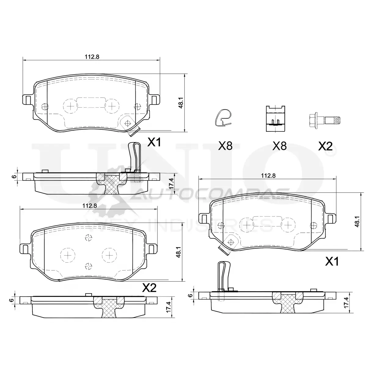 Колодки тормозные дисковые задние UNIO 1441314791 BRP-20086 1GFHA P