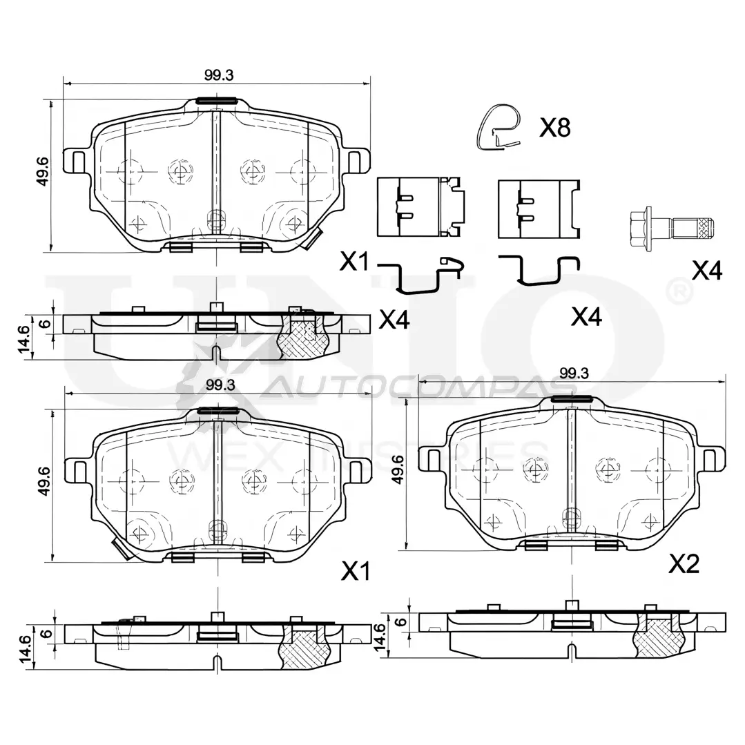 Колодки тормозные дисковые задние с установ. к-том UNIO 1441314806 BRP-20096 XB ZRUVL