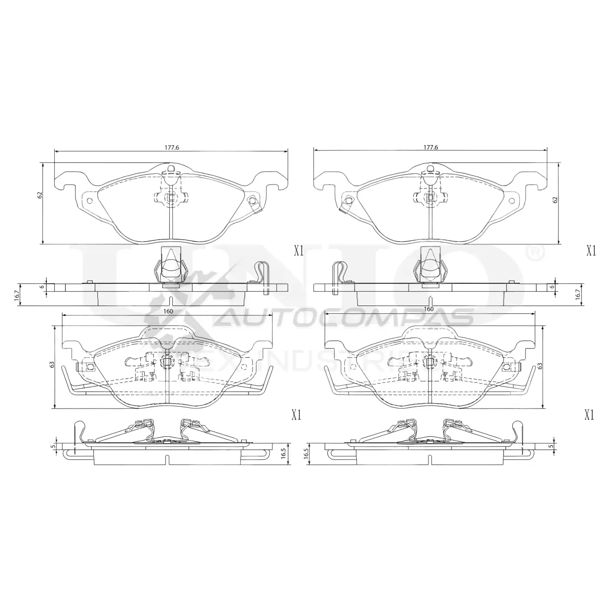 Колодки тормозные дисковые передние UNIO 1441314808 BRP-20414 S09GD J