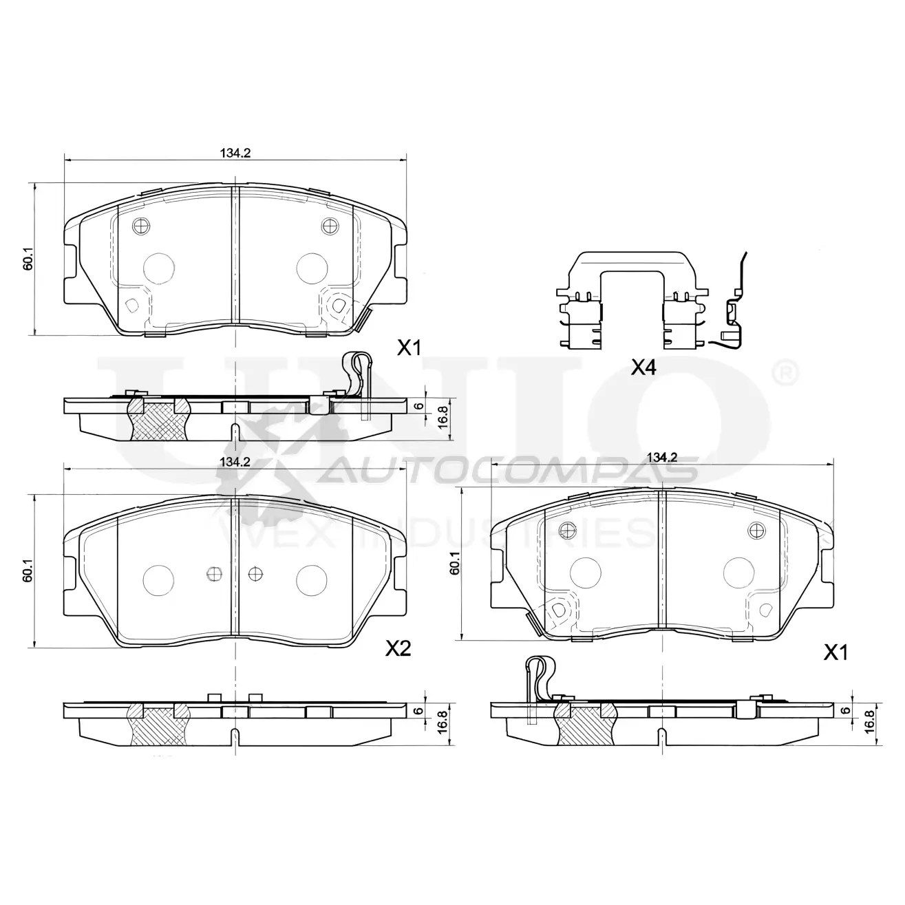 Колодки тормозные дисковые передние UNIO BRP-20130 U6WA P 1441314819