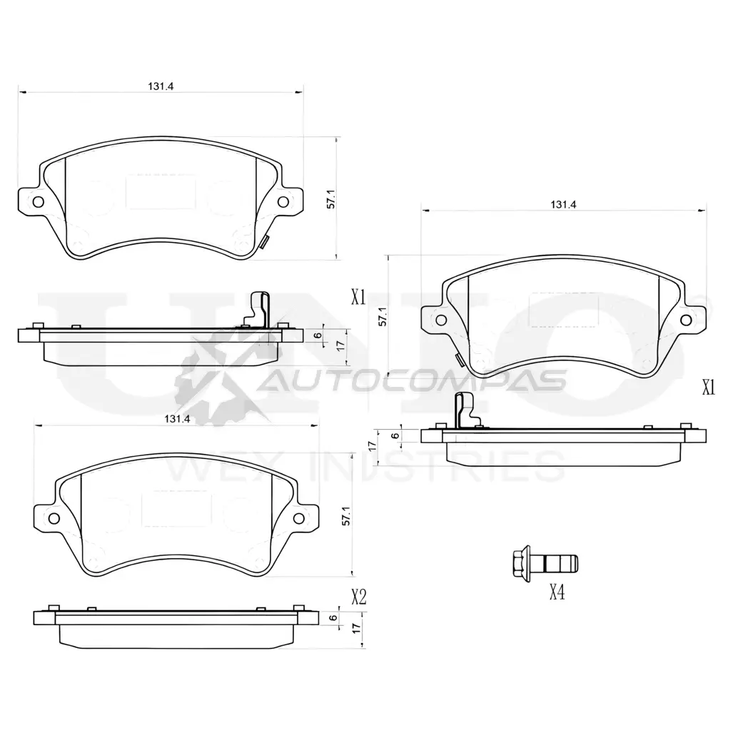 Колодки тормозные дисковые передние UNIO BRP-20384 1441314852 1DL99D P