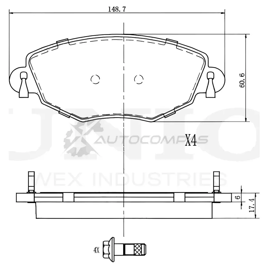 Колодки тормозные дисковые передние UNIO BRP-20218 P9AK X 1441314869