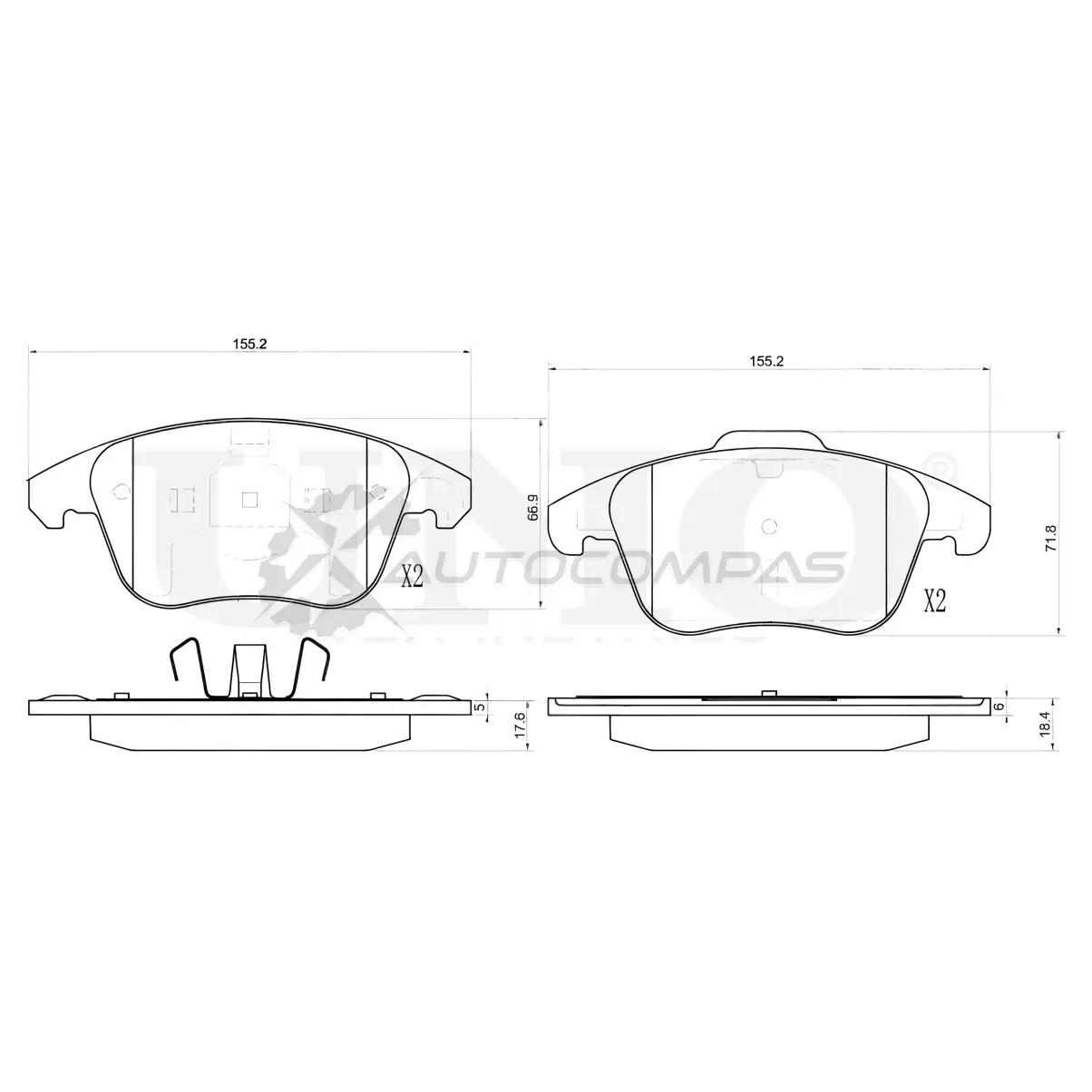 Колодки тормозные дисковые передние UNIO BRP-20223 2 GWU3B 1441314870