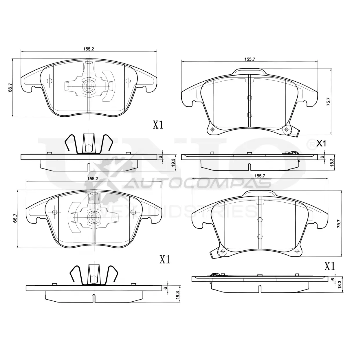 Колодки тормозные дисковые передние UNIO BRP-20158 1441314885 O KF1B