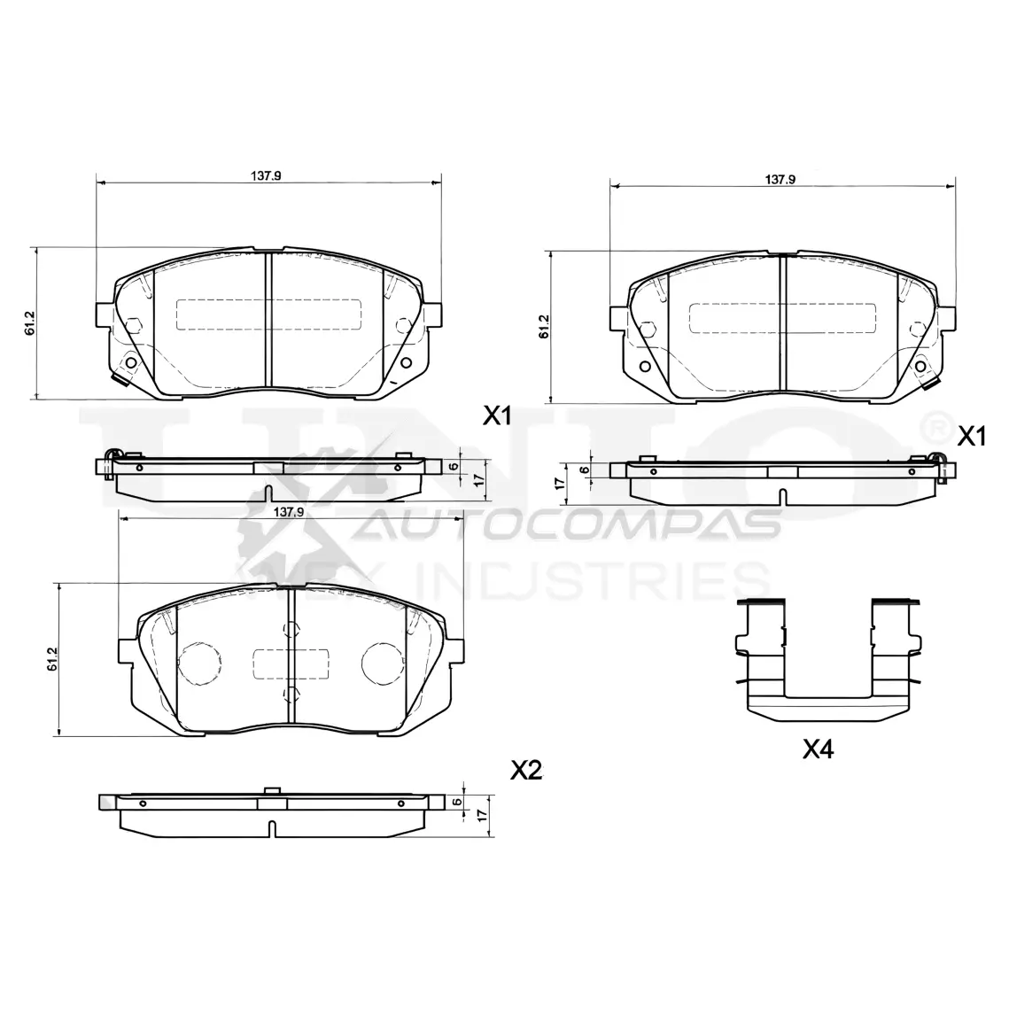 Колодки тормозные дисковые передние UNIO BRP-20051 EC 8H1X 1441314964