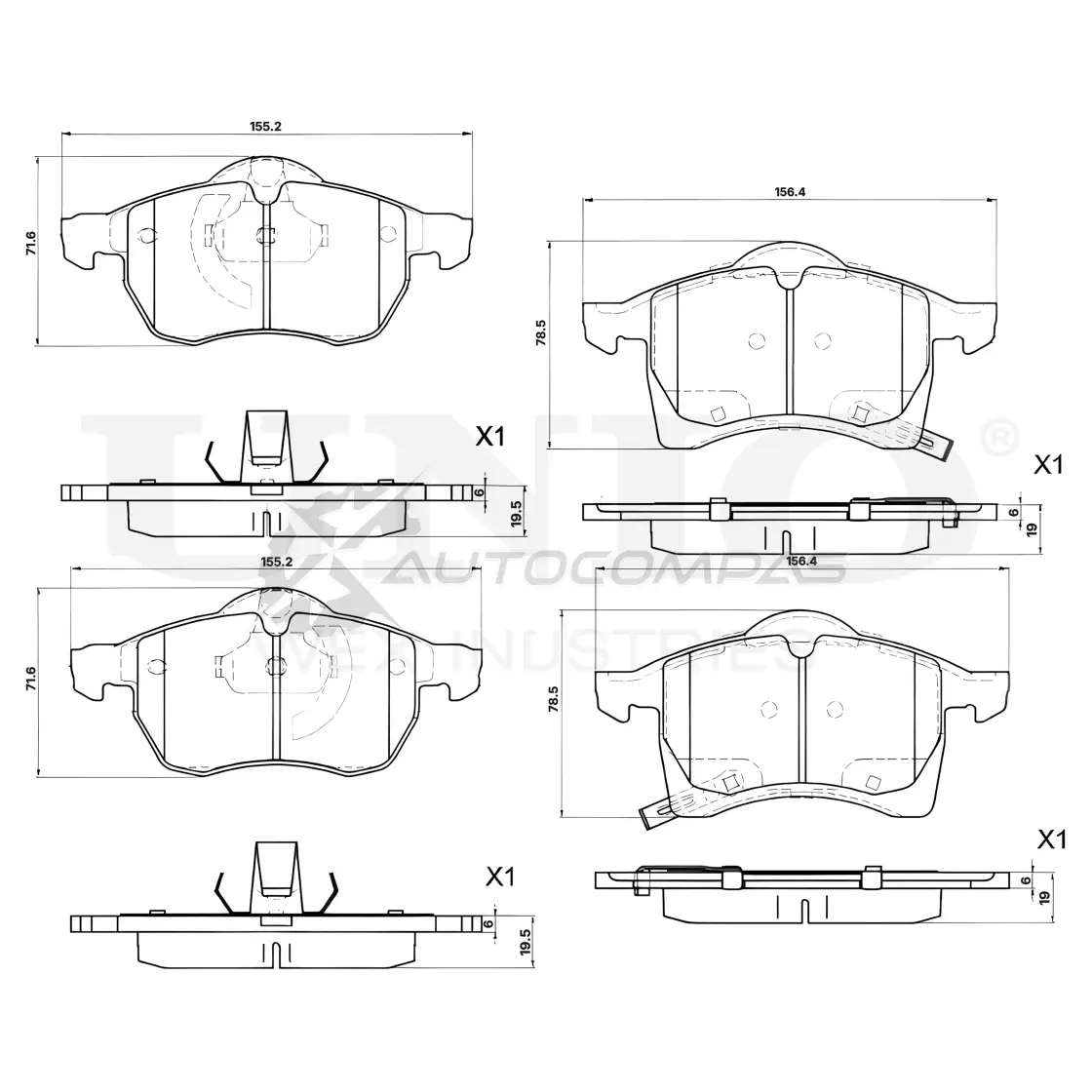 Колодки тормозные дисковые передние UNIO 1441314987 H6J RKR1 BRP-20338