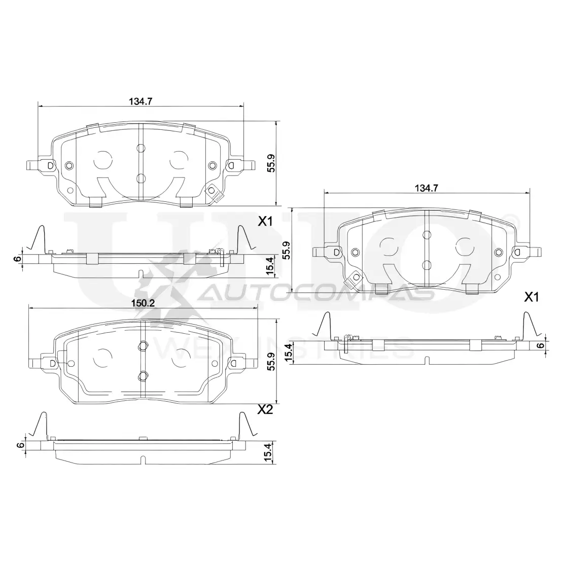 Колодки тормозные дисковые передние UNIO BRP-20093 1441315031 52R E9