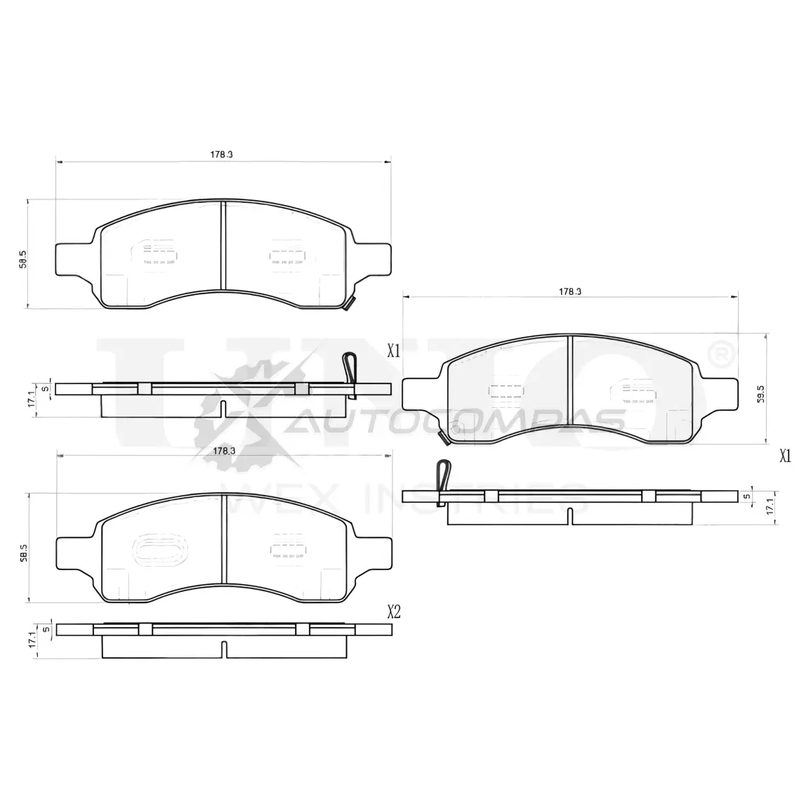 Колодки тормозные дисковые передние UNIO BRP-20305 1441315039 X6WD K51