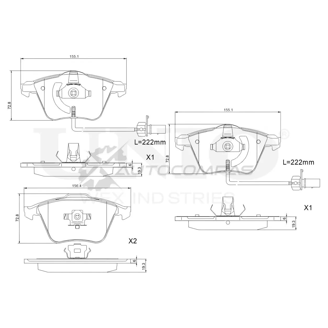 Колодки тормозные дисковые передние с датчиком UNIO BRP-20087 1441315056 X YG58WX
