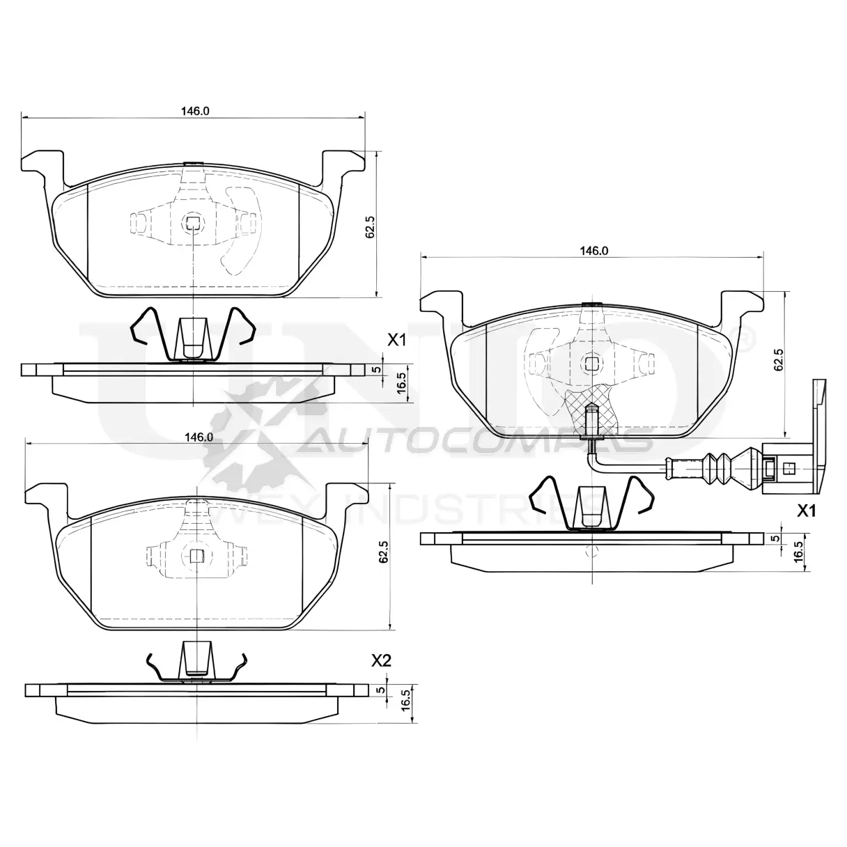Колодки тормозные дисковые передние с датчиком UNIO 51I 29K 1441315057 BRP-20447