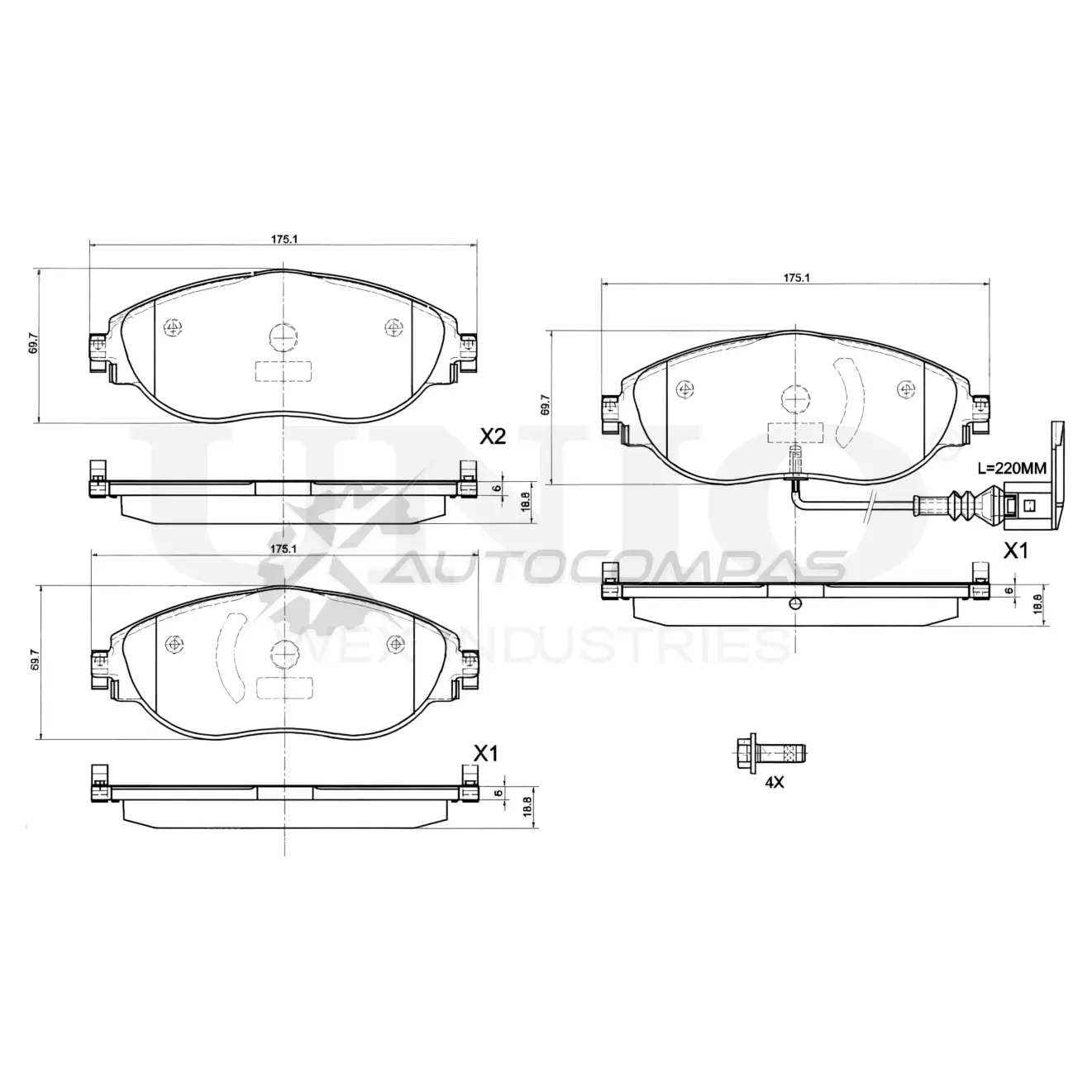 Колодки тормозные дисковые передние с датчиком UNIO BRP-20358 1441315058 RY 7QQZS