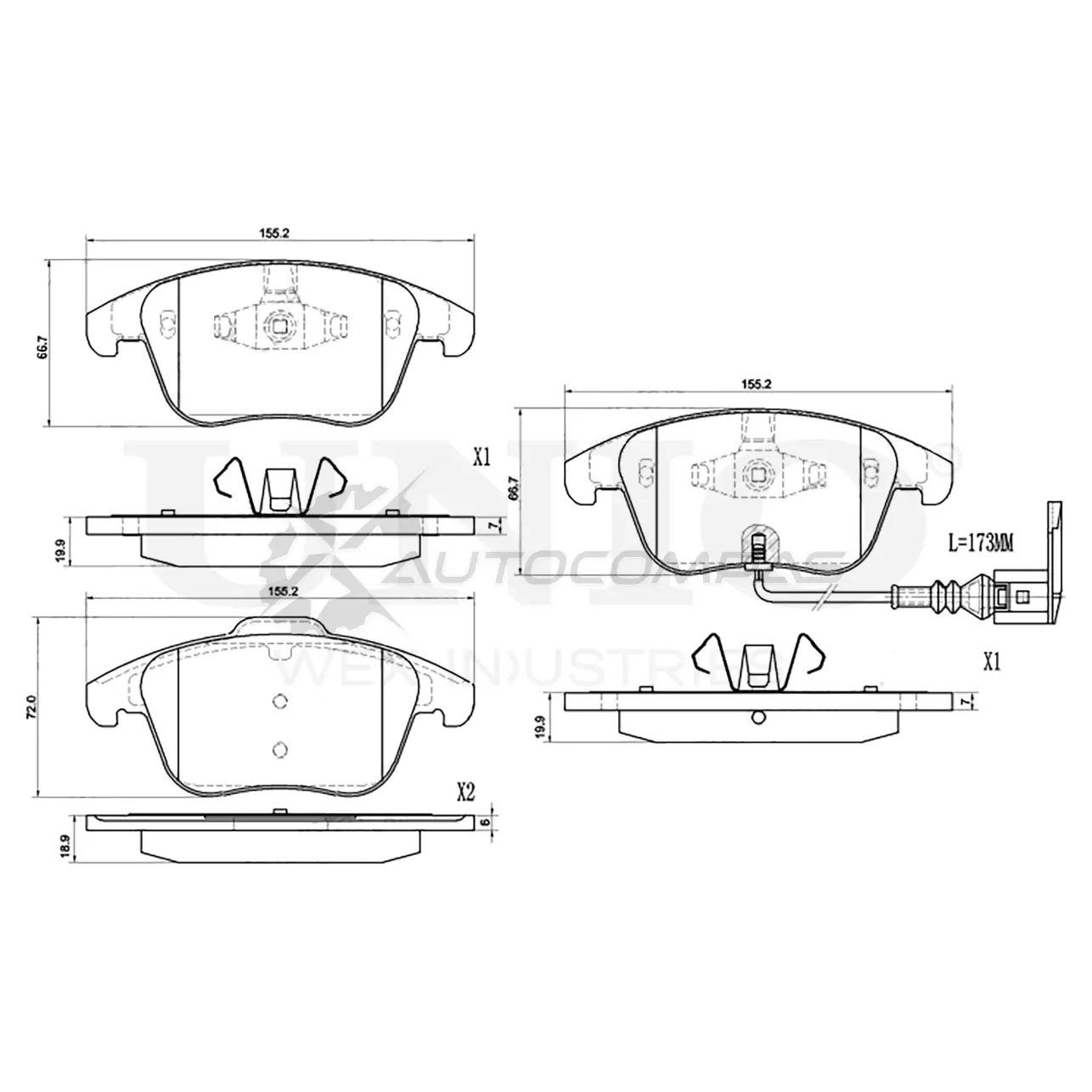 Колодки тормозные дисковые передние с датчиком UNIO RW 5RO 1441315059 BRP-20007