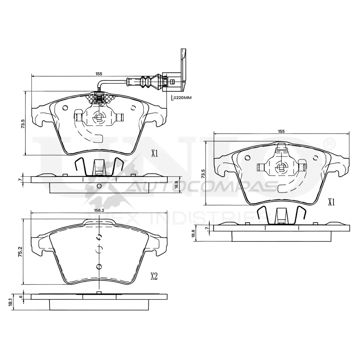 Колодки тормозные дисковые передние с датчиком UNIO P0 64SVJ 1441315066 BRP-20391