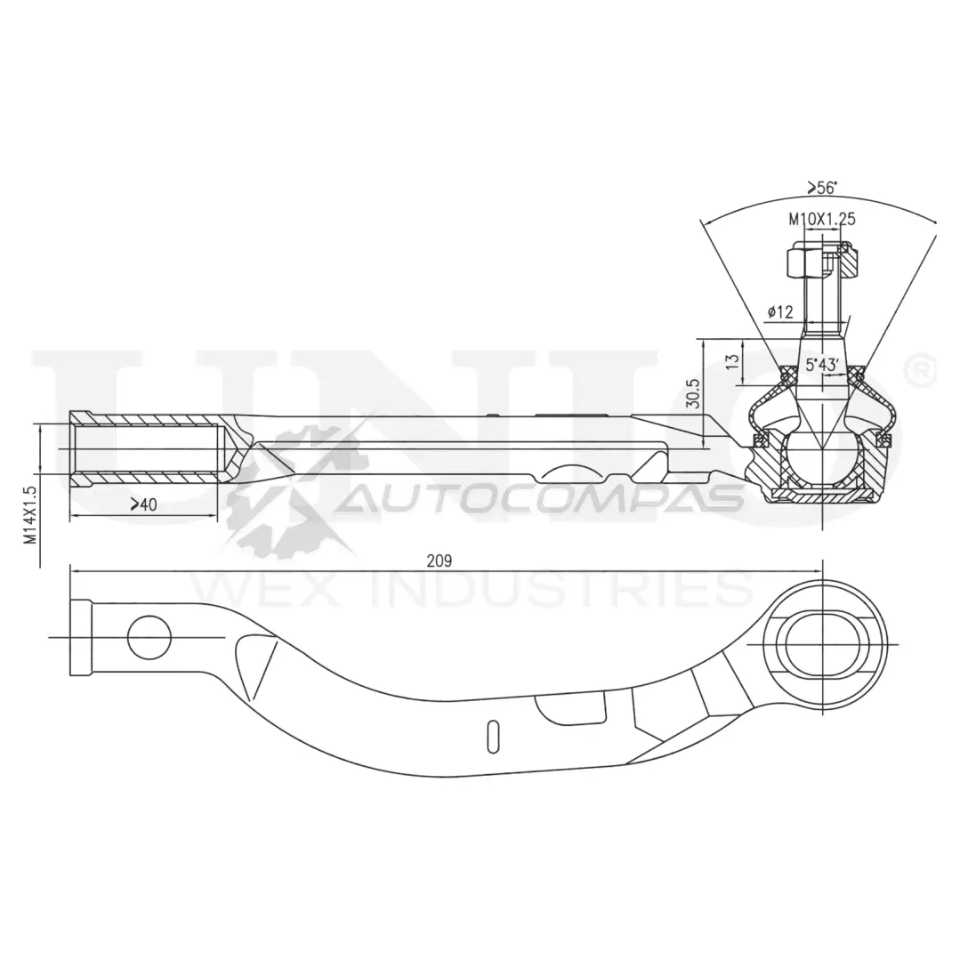 Наконечник рулевой левый UNIO B R3I3B SSP-10134 1441315433