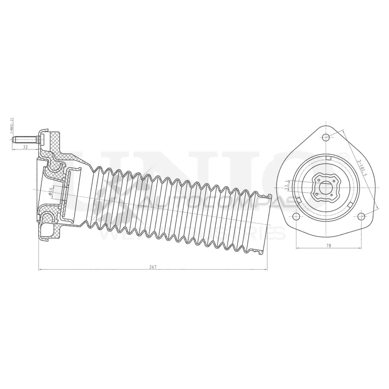 Опора амортизатора задняя правая UNIO 1441315569 DAI 2X RMP-13113