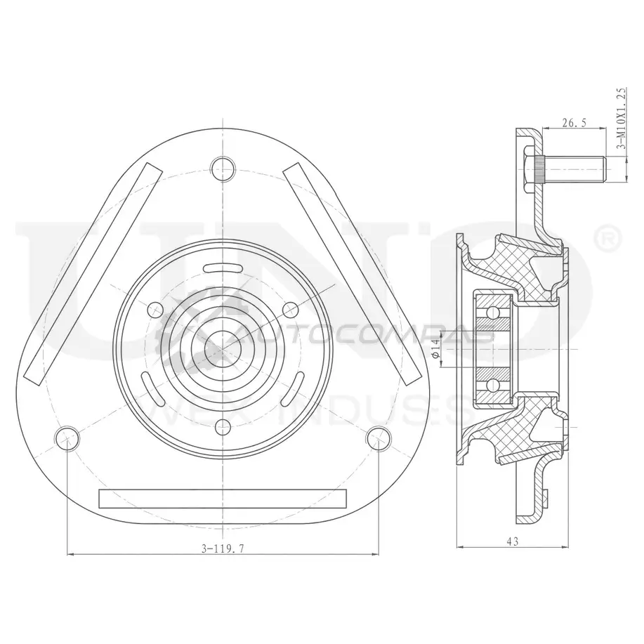 Опора амортизатора передняя UNIO RMP-13117 1441315584 UV GK2