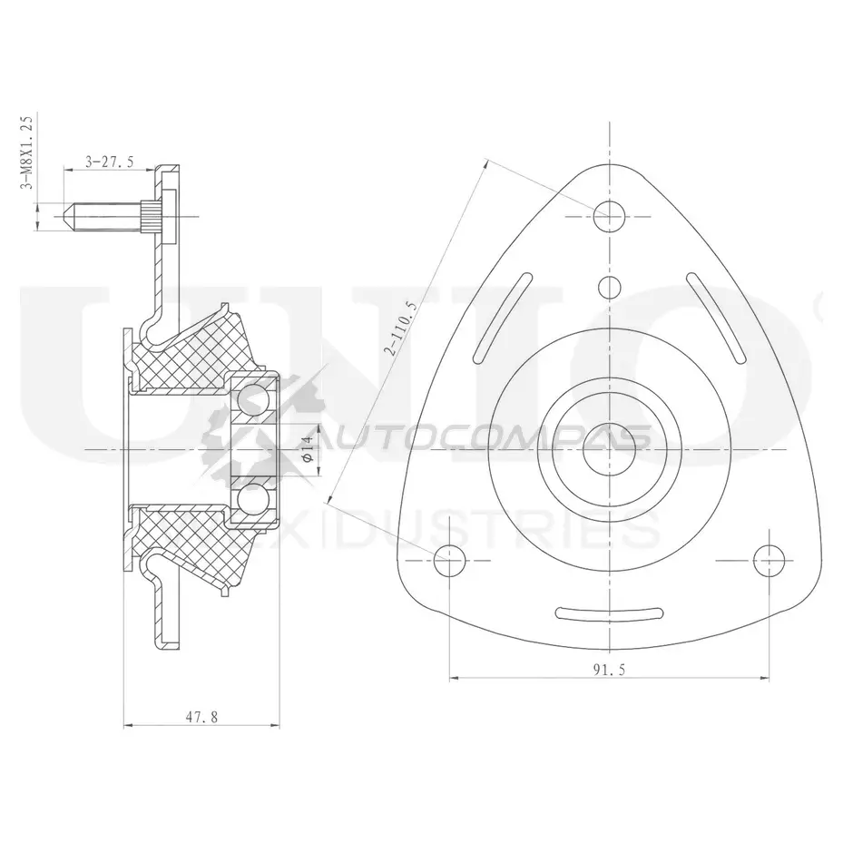Опора амортизатора передняя UNIO 1441315628 J URYU5 RMP-13107 изображение 0