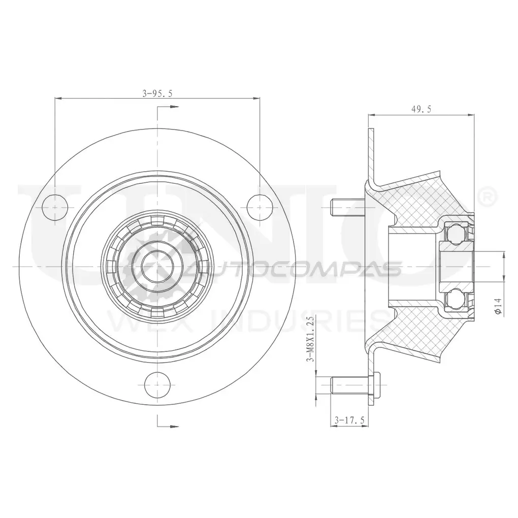 Опора амортизатора передняя UNIO 1441315642 GN CTOQR RMP-13071