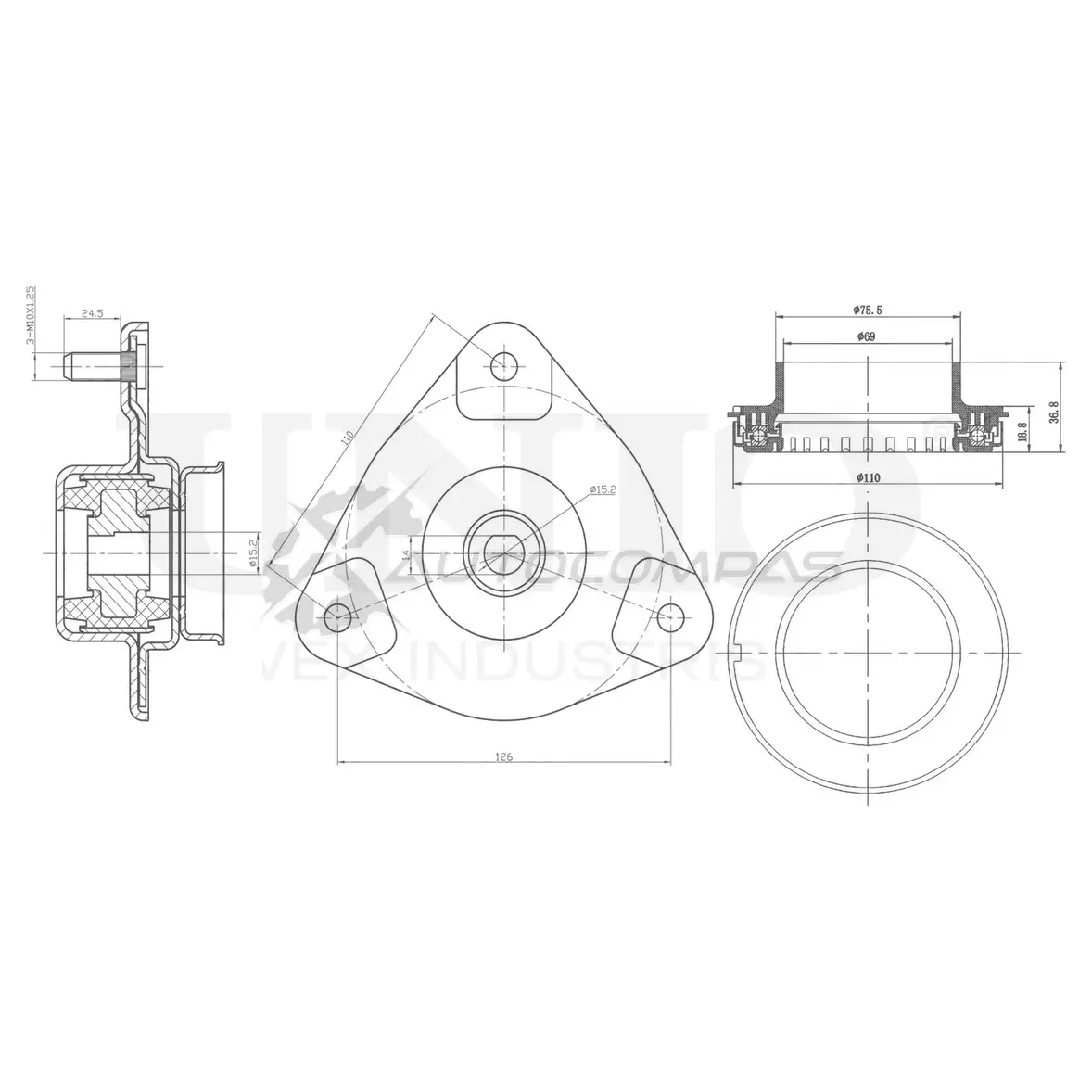 Опора амортизатора передняя UNIO 1441315672 RMP-13060 D8B UAA