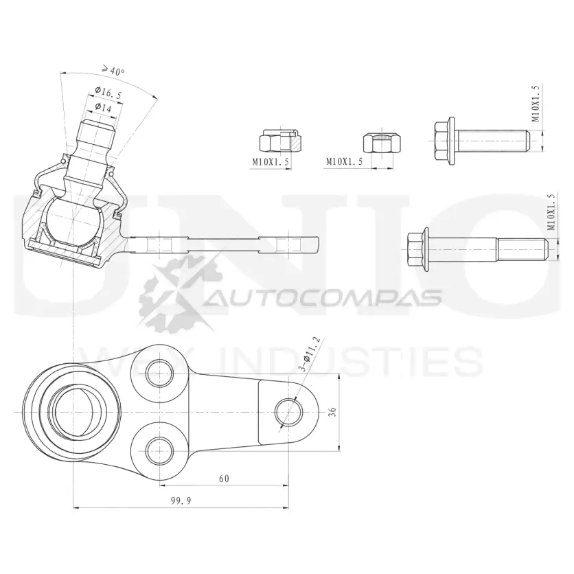 Опора шаровая передняя нижняя UNIO WUJ QV3 1441315926 SSP-20039