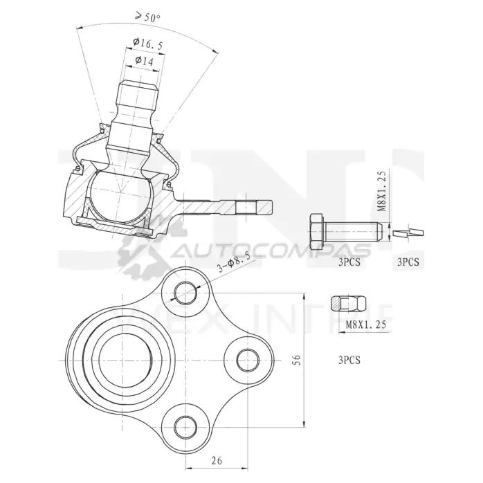 Опора шаровая передняя нижняя UNIO 5XF MG SSP-20100 1441315956