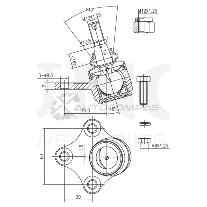 Опора шаровая передняя нижняя правая UNIO 1441316022 4ZY0 UM SSP-20113