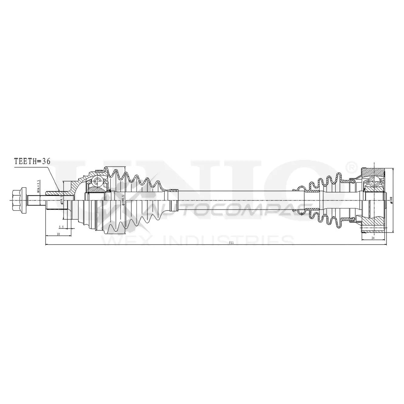 Привод в сборе передний левый UNIO 1441316265 CVJ-10116 S 4OLF