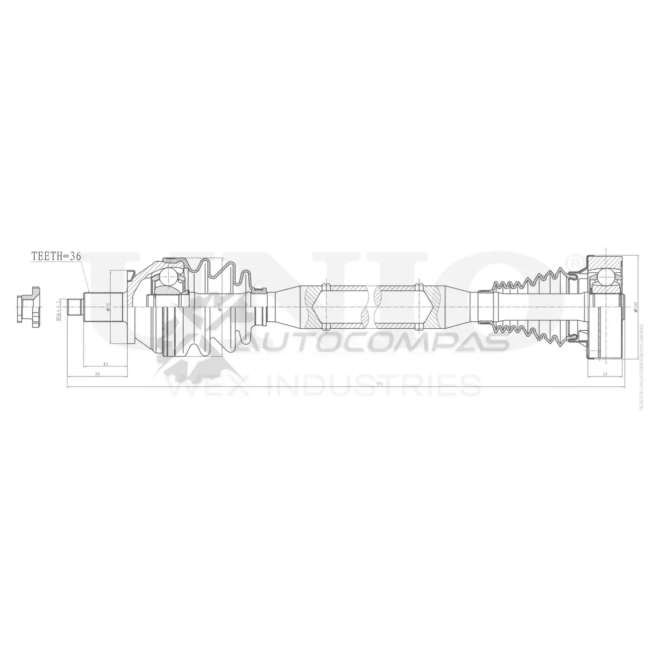 Привод в сборе передний правый UNIO CVJ-10069 1441316326 ZE97 B изображение 0
