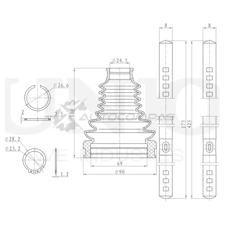 Пыльник ШРУСа (к-т) UNIO BT RD2S2 DUC-30070K 1441316466